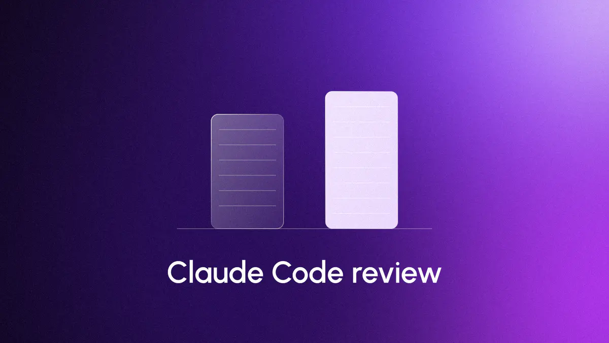 A glass bar and a slightly taller lit bar at the ratio 65 to 78 on a violet gradient, titled Claude Code review