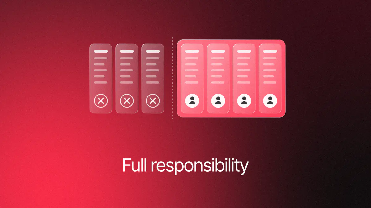 Three glass policy pages with cross badges beside four pages with person badges on a lit panel, for open-source AI code rules, on red