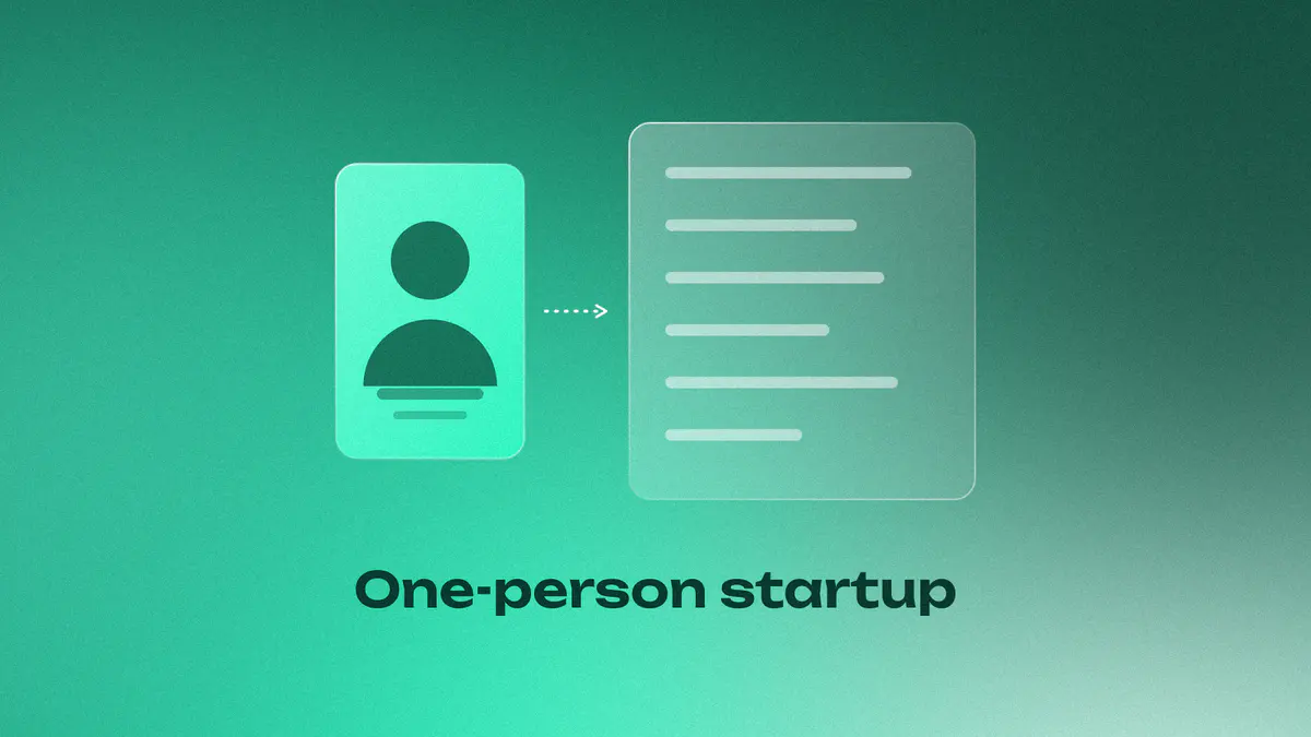 A lit card with one person glyph and an arrow into a large glass panel, for Anthropic buying a one-person biotech startup, on mint