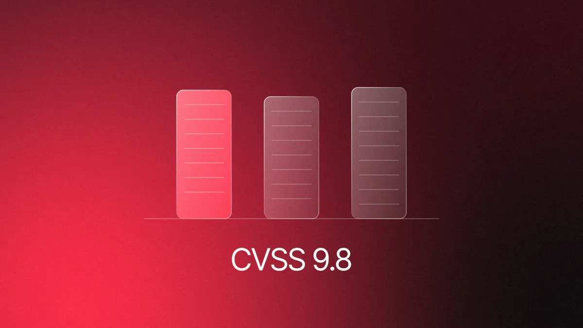 Three nearly equal bars on red for severity scores of 9.8 (lit, MLflow), 9.3 and 10.0, titled CVSS 9.8