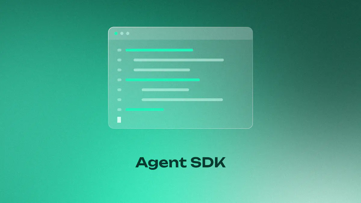 A glass code window on mint for Cursor's Agent SDK, which defines agents in Markdown and TypeScript, titled Agent SDK